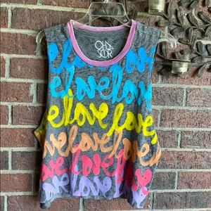 Chaser rainbow love graffiti tank crop top shirt s
